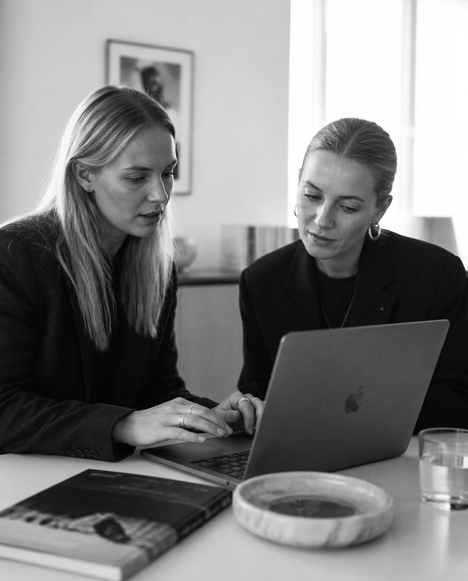 Sara och Lidia går igenom ett avtal tillsammans